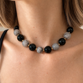 Collier perle gris et noir